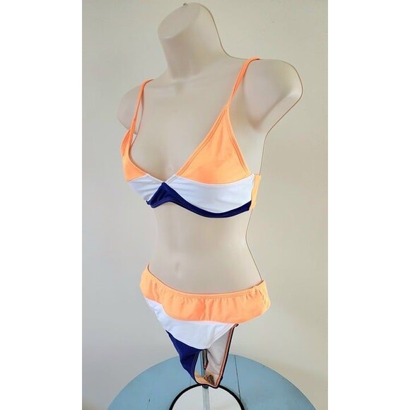 Women's Orange, Blue & White Two-Piece Swimsuit Size: Small. NEW - Picture 2 of 4